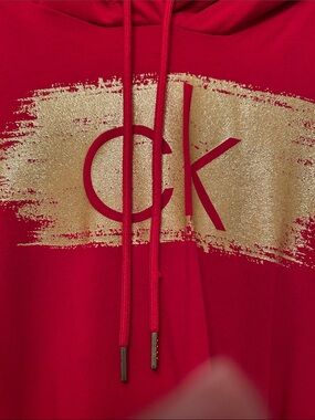 Calvin Klein Red Hoodie with Gold Brush CK Logo dress